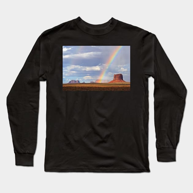 Double Rainbow over Monument Valley, Arizona, USA Long Sleeve T-Shirt by auradius